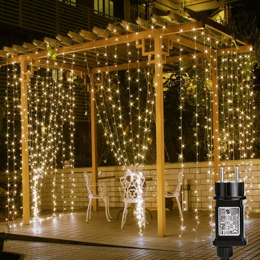 LED Lichtervorhang 3m x 3m, 8 Modi 306 LEDs Vorhang Lichterkette, Warmweiß Licht