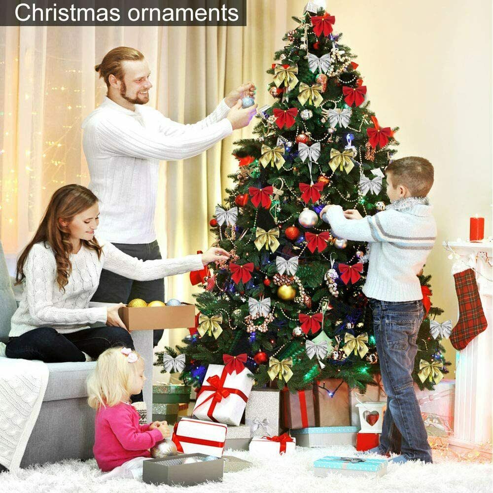 72 Stück Weihnachtsschleifen Gold Silber Rot Weihnachtsbaum Schleifen