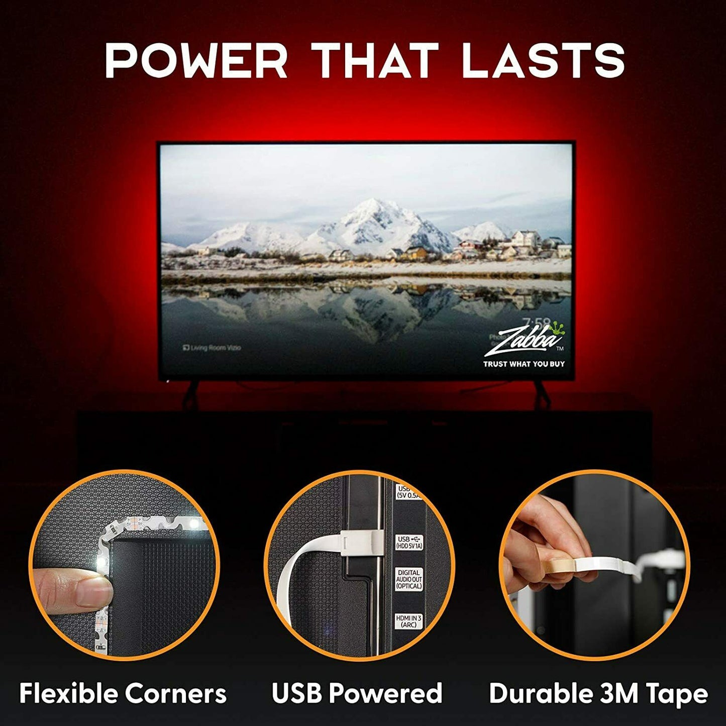 Luminoodle USB LED Hintergrund-Beleuchtung für TV in Farbe, 15 (3 Meter)