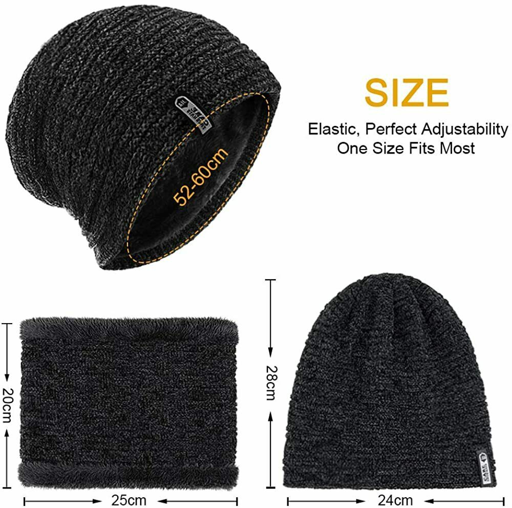 Wintermütze Warmer Beanie Strick Mütze inkl. Schal mit Fleecefutter Damen Herren
