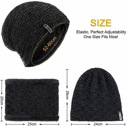 Wintermütze Warmer Beanie Strick Mütze inkl. Schal mit Fleecefutter Damen Herren