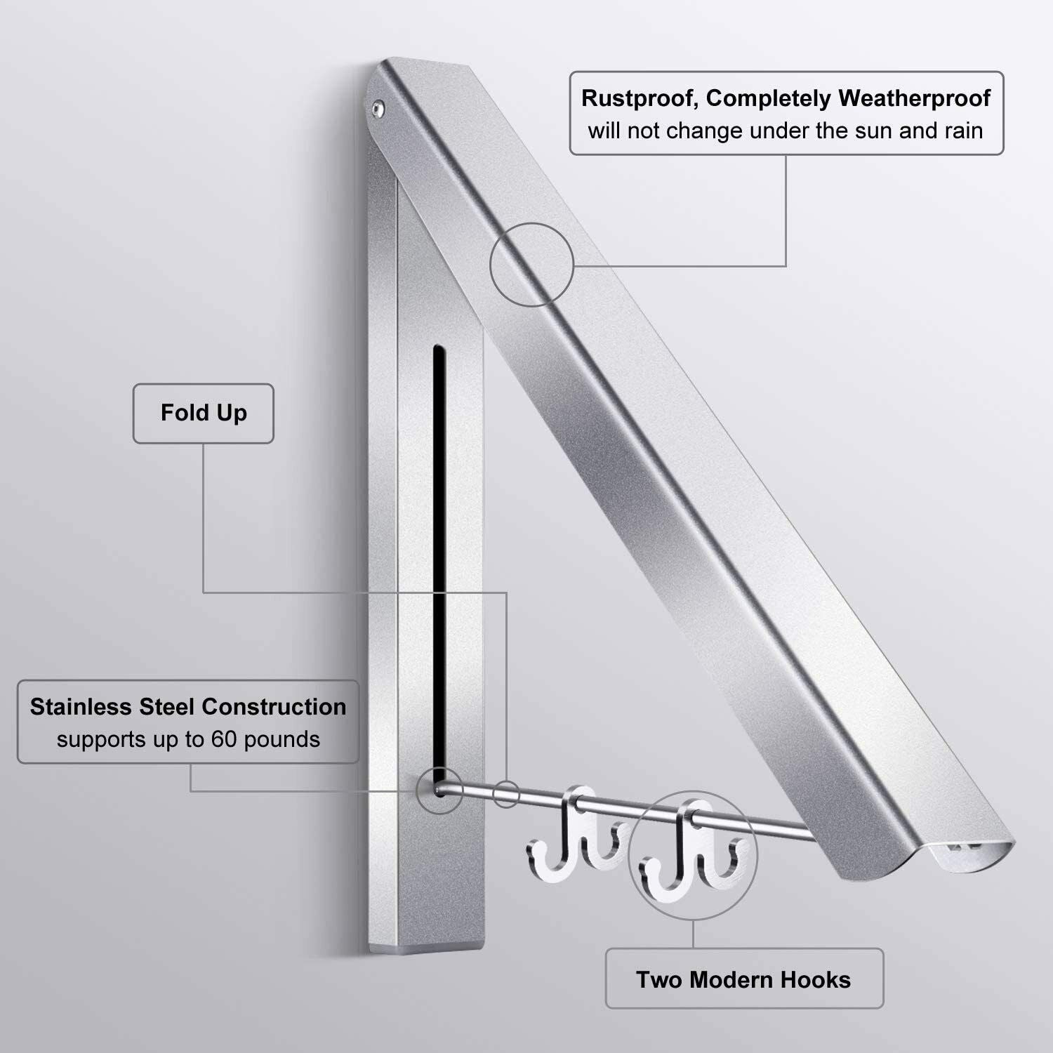 Klappbar Wand Kleiderständer,Kleiderhaken Kleiderlüfter (2 pcs Weiß )