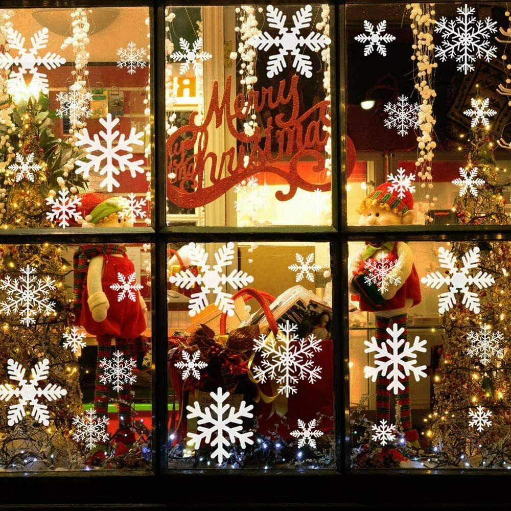 135 Stück Fensterdeko PVC Schneeflocken Fensterbilder Weihnachtssticker Weiß