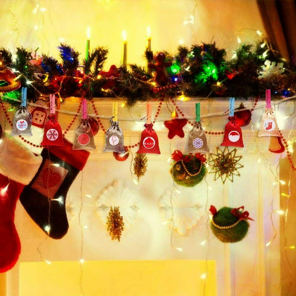 Adventskalender zum Befüllen 24 Geschenktüten + 24 Aufkleber Stoffbeutel DIY DE