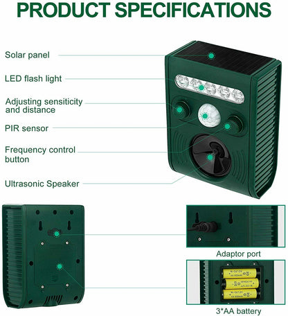Solar Power Animal Repeller-ultrasonic sound mit Bewegungsmelder,Blitz,Aufstellp