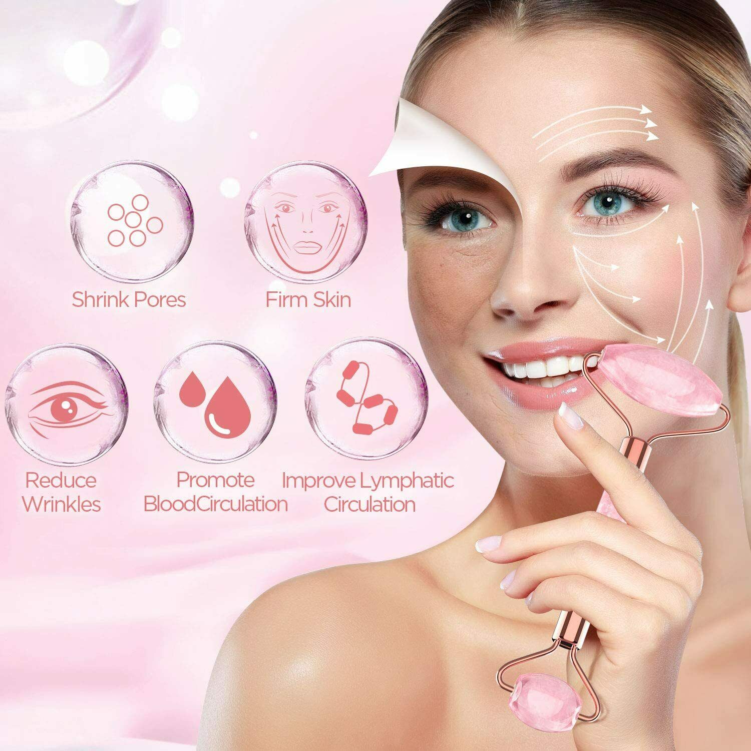 Jade Roller Rosenquarz mit Gua Sha Brett 100% Natürliche Gesichtsmassager