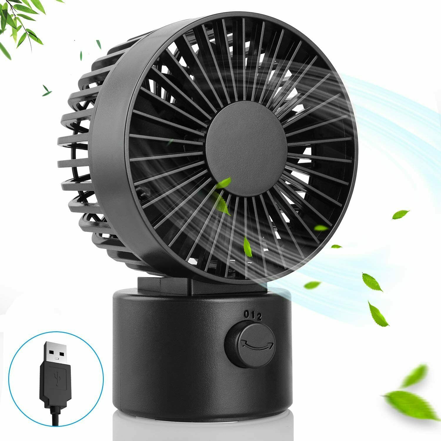 USB Ventilator Doppelblatt Ultra Leise Mini Tischventilator Lüfter Schwarz