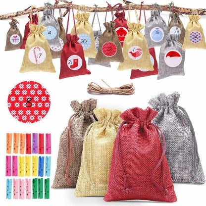 Adventskalender zum Befüllen 24 Geschenktüten + 24 Aufkleber Stoffbeutel DIY DE