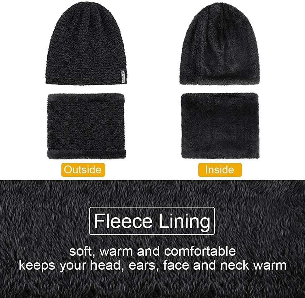 Wintermütze Warmer Beanie Strick Mütze inkl. Schal mit Fleecefutter Damen Herren