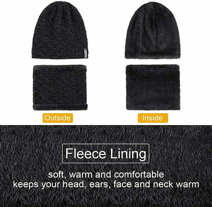 Wintermütze Warmer Beanie Strick Mütze inkl. Schal mit Fleecefutter Damen Herren
