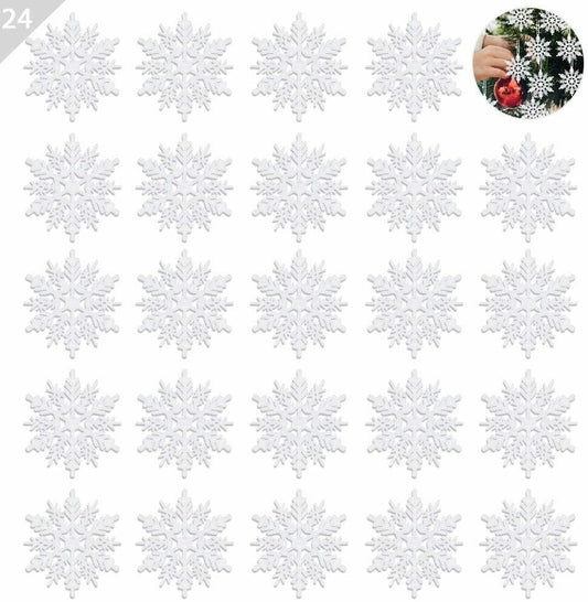 Weihnachten Schneeflocken, 24 Stück Glitter Schneeflocken Deko Plastik Aufhängen
