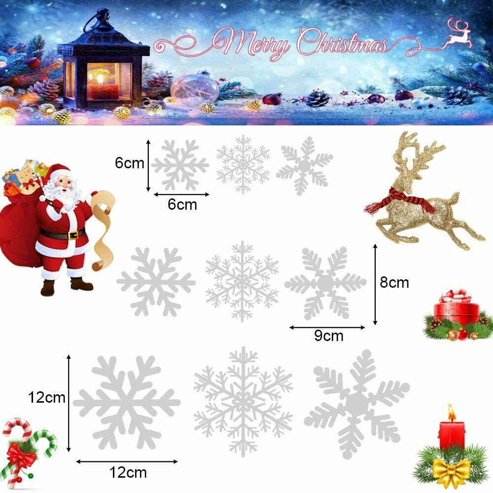 135 Stück Fensterdeko PVC Schneeflocken Fensterbilder Weihnachtssticker Weiß