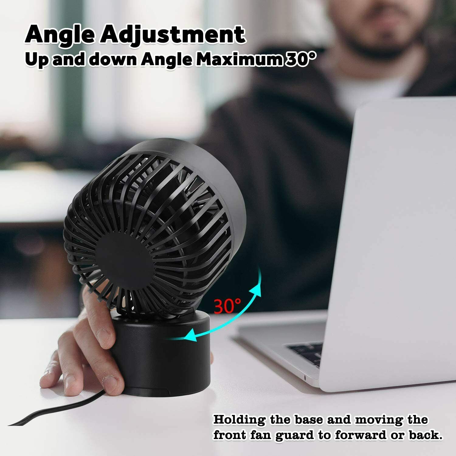 USB Ventilator Doppelblatt Ultra Leise Mini Tischventilator Lüfter Schwarz
