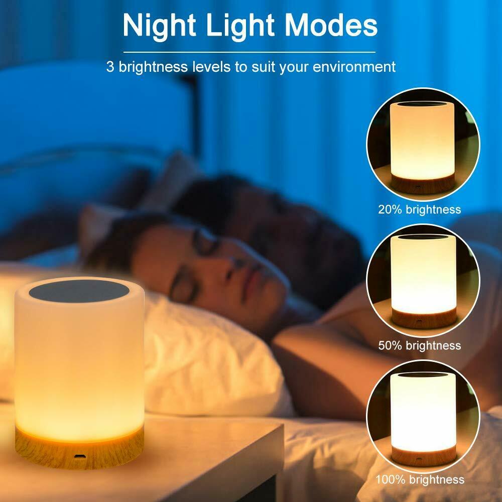 Nachttischlampe, LED Nachtlampe mit Dimmer 360° Berührungssensor USB Aufladbar