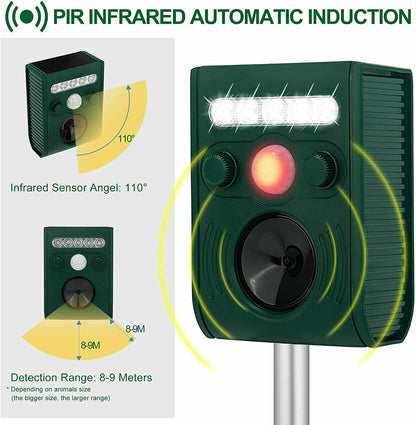 Solar Power Animal Repeller-ultrasonic sound mit Bewegungsmelder,Blitz,Aufstellp