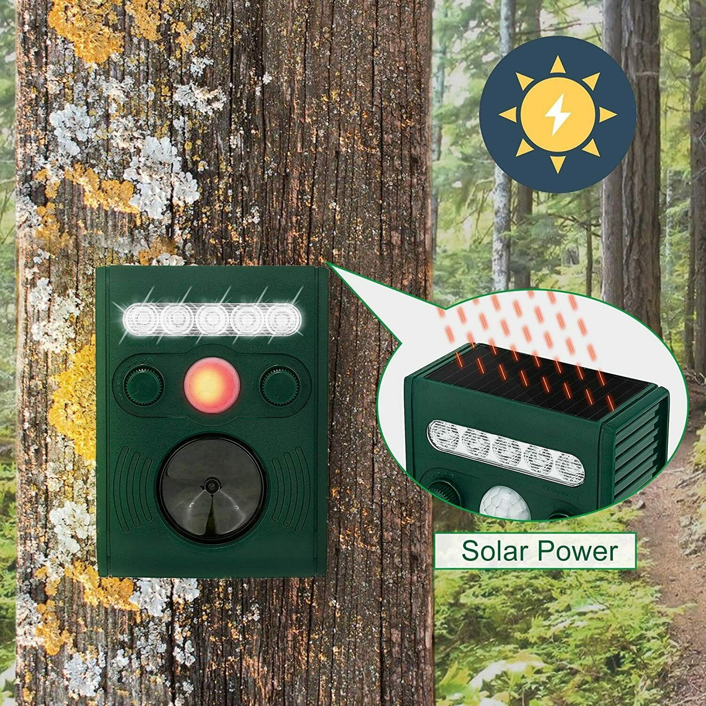 Solar Power Animal Repeller-ultrasonic sound mit Bewegungsmelder,Blitz,Aufstellp