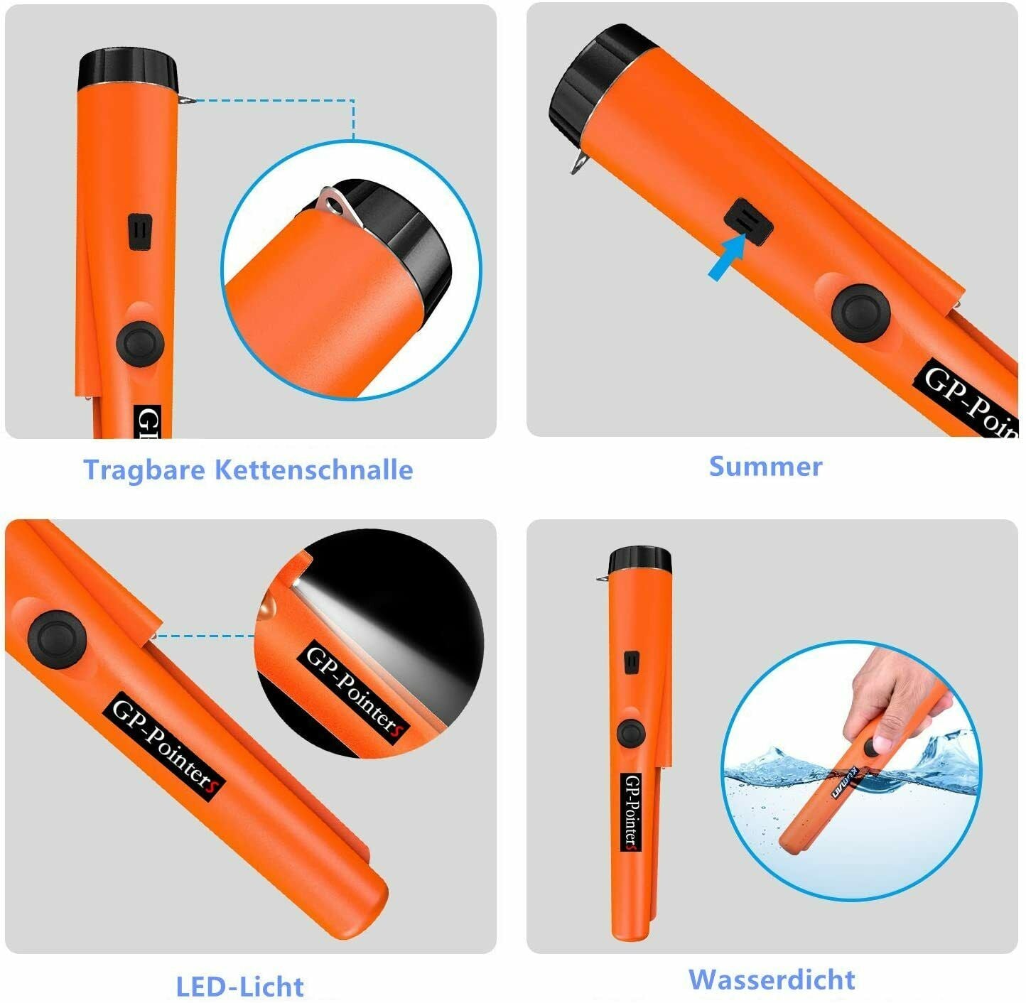 Metalldetektor Tragbar Metallsuchgerät, Metall Pinpointer IP66 Wasserdichter