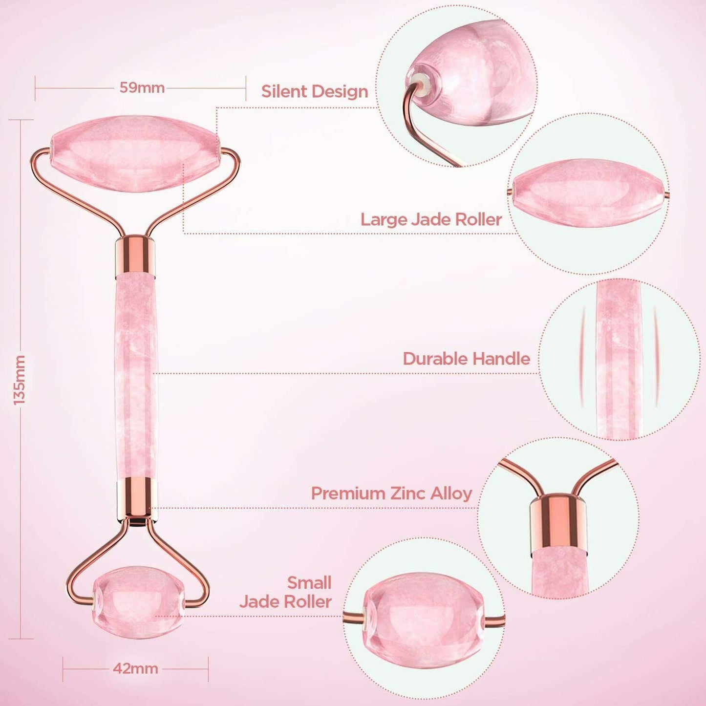 Jade Roller Rosenquarz mit Gua Sha Brett 100% Natürliche Gesichtsmassager