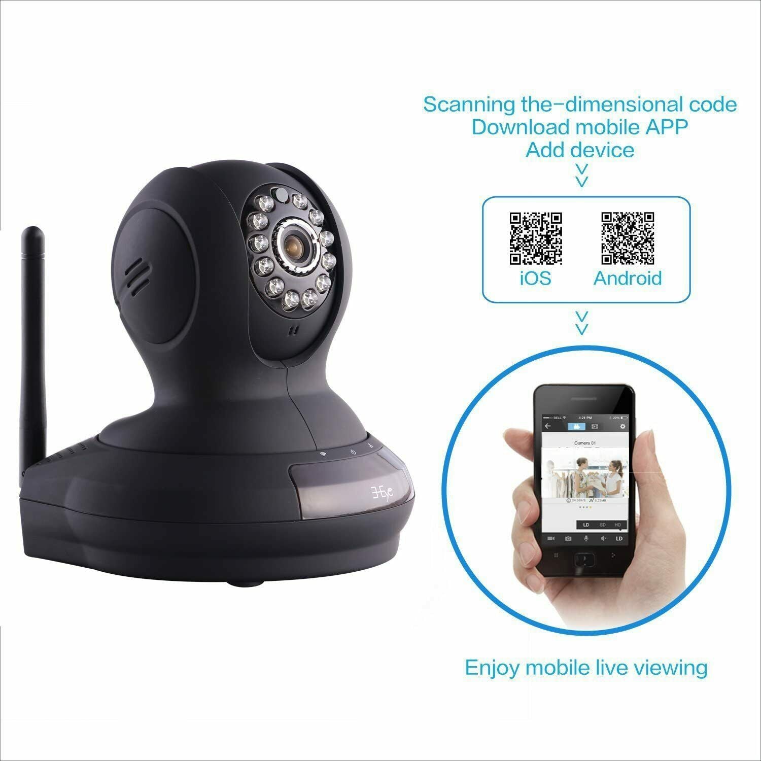 3-Eye Sparkle 1 H.264 Wireless, Wires Pan Surveillance Netzwerk IP Kamera HD