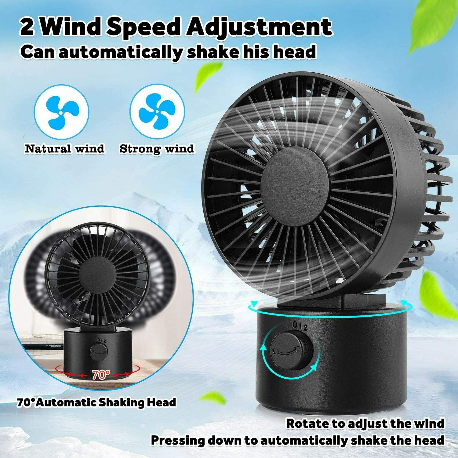 USB Ventilator Doppelblatt Ultra Leise Mini Tischventilator Lüfter Schwarz