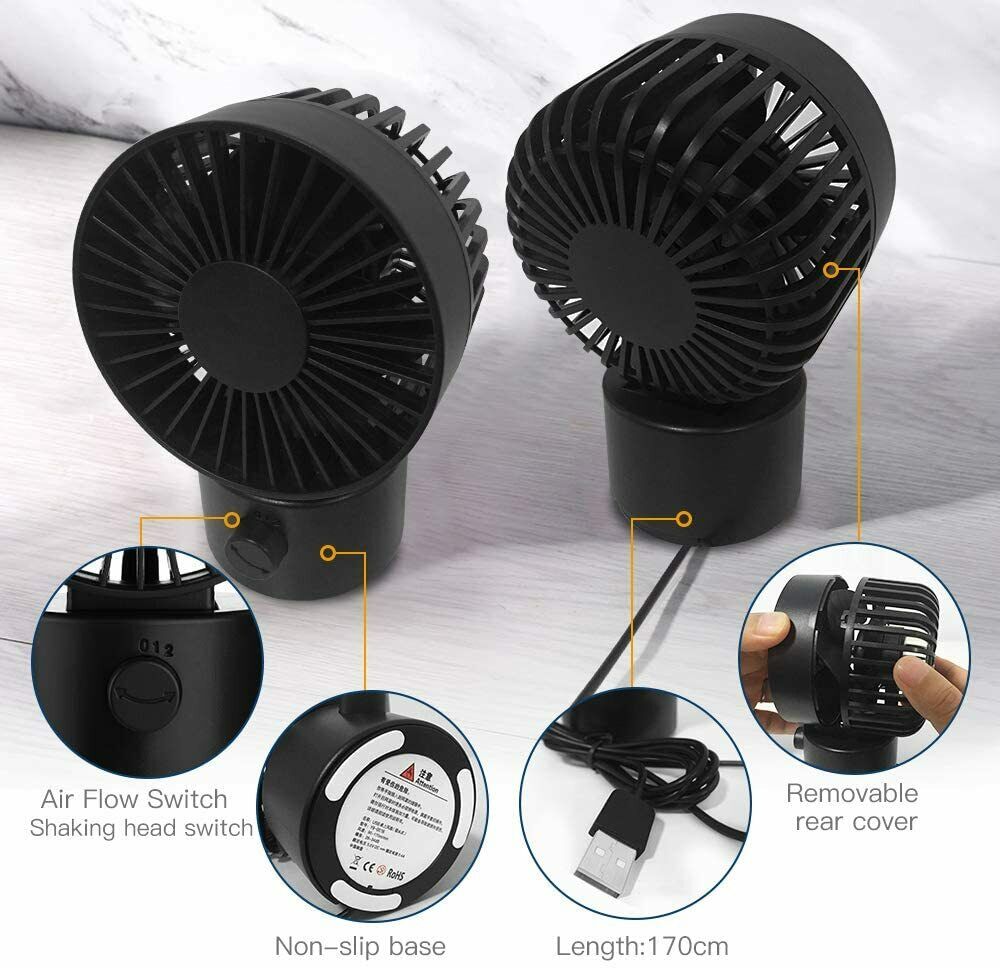 USB Ventilator Doppelblatt Ultra Leise Mini Tischventilator Lüfter Schwarz