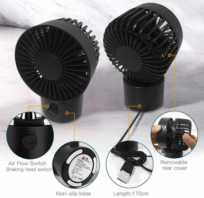 USB Ventilator Doppelblatt Ultra Leise Mini Tischventilator Lüfter Schwarz