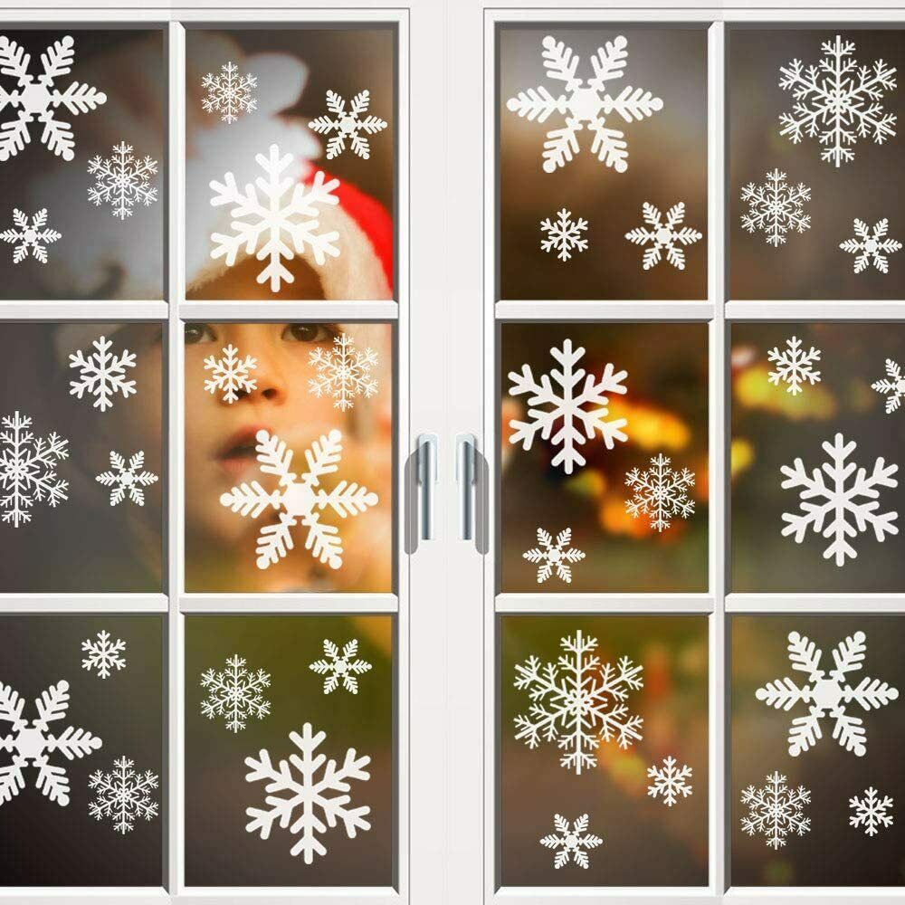 135 Stück Fensterdeko PVC Schneeflocken Fensterbilder Weihnachtssticker Weiß