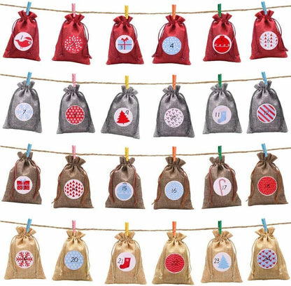 Adventskalender zum Befüllen 24 Geschenktüten + 24 Aufkleber Stoffbeutel DIY DE