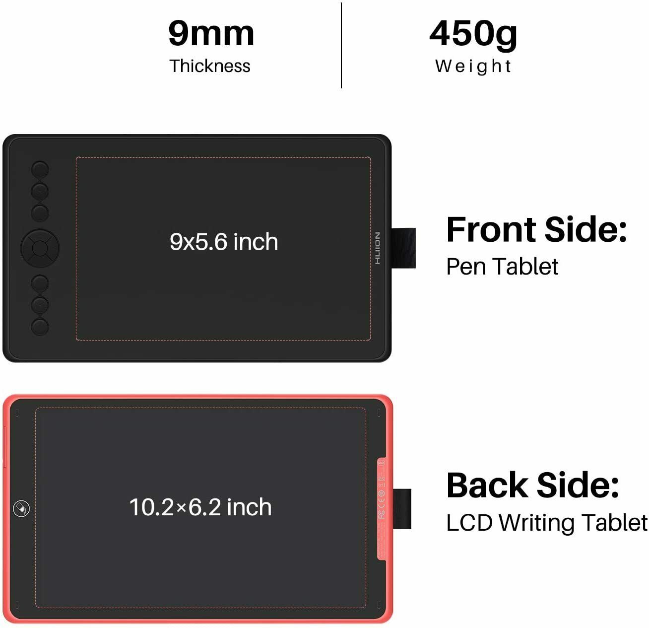 HUION Inspiroy Ink H320M (Schwarz) Grafiktablett mit Mehrzweckfunktion + Cover