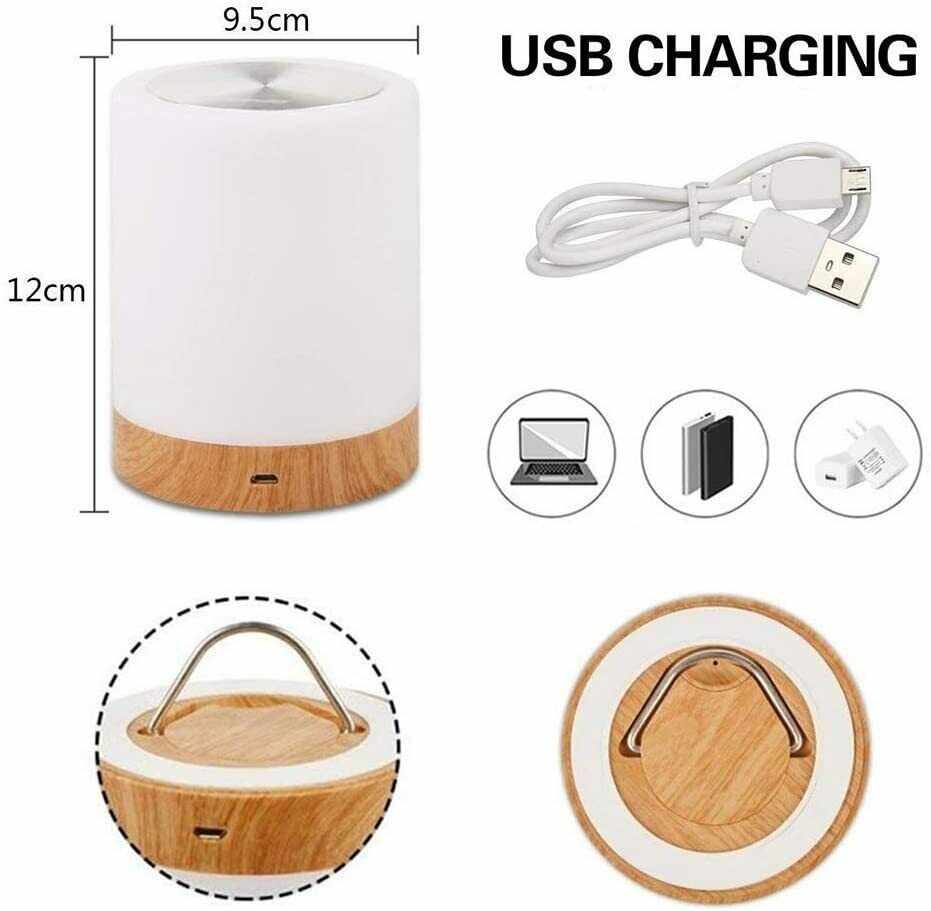 Nachttischlampe, LED Nachtlampe mit Dimmer 360° Berührungssensor USB Aufladbar