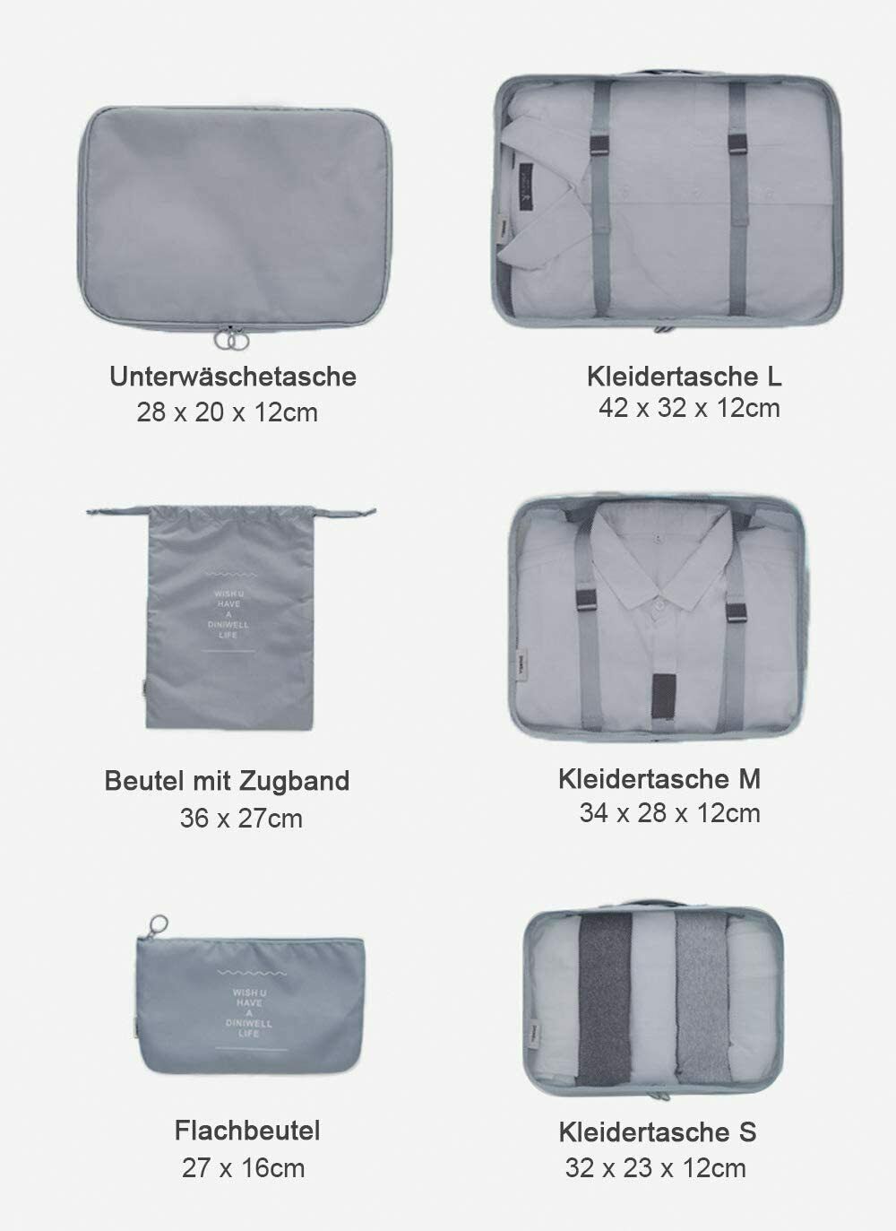 Packtaschen für Koffer 6-teilig Kleidertasche (Schwarzblau - 6er Set)