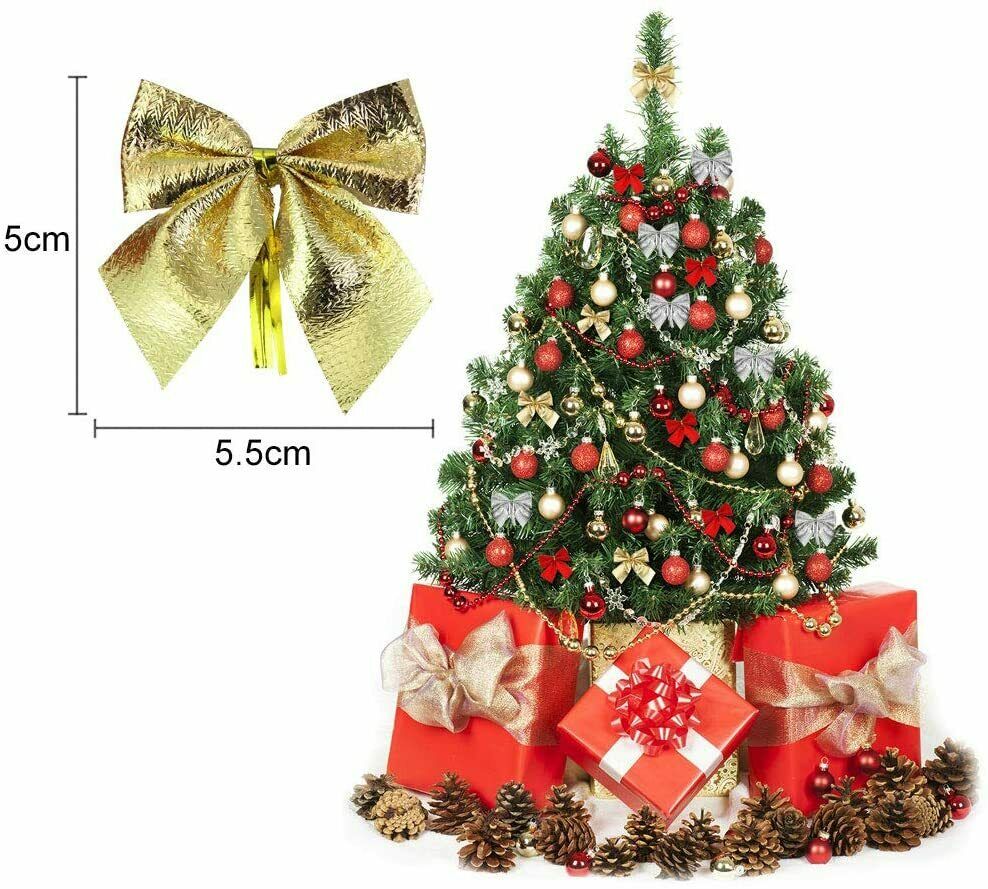 72 Stück Weihnachtsschleifen Gold Silber Rot Weihnachtsbaum Schleifen