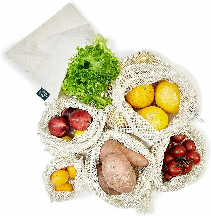 6er Set Obst- und Gemüsebeutel 100% Obst-Beutel Gemüse-Netz mit Gewichtsangabe