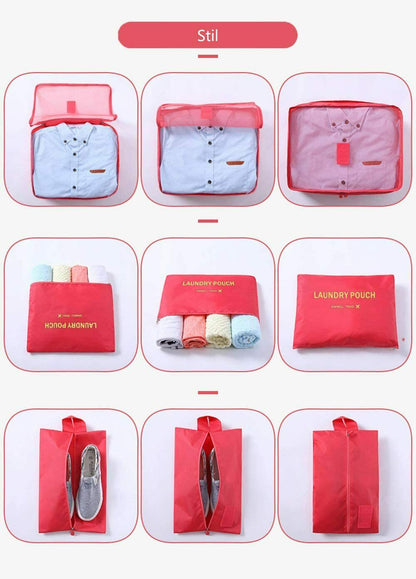 Kleidertaschen-Set 7-teilig Reisetasche in Koffer Wäschebeutel (Weinrot)