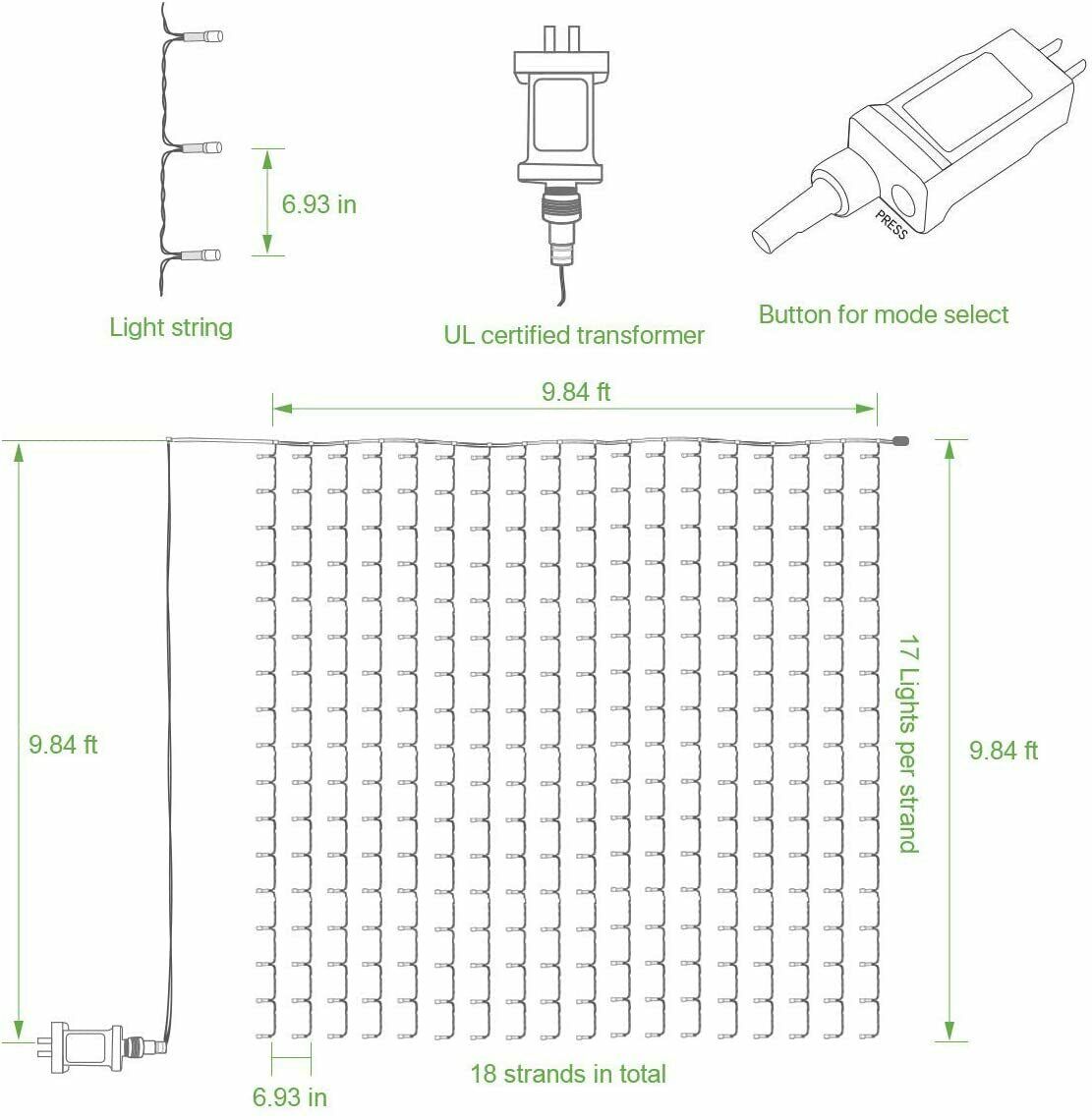 LED Lichtervorhang 3m x 3m, 8 Modi 306 LEDs Vorhang Lichterkette, Warmweiß Licht