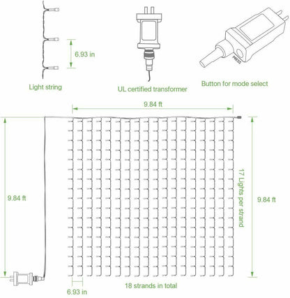 LED Lichtervorhang 3m x 3m, 8 Modi 306 LEDs Vorhang Lichterkette, Warmweiß Licht