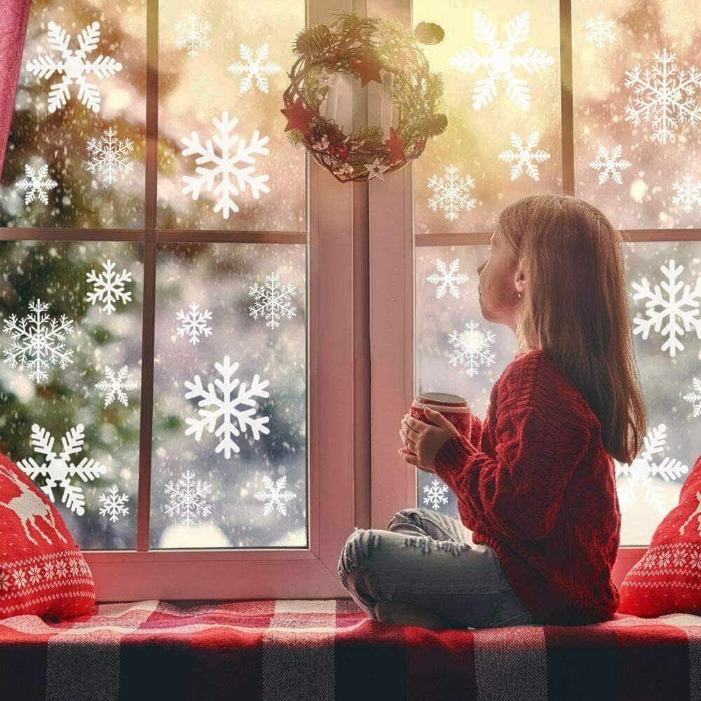 135 Stück Fensterdeko PVC Schneeflocken Fensterbilder Weihnachtssticker Weiß